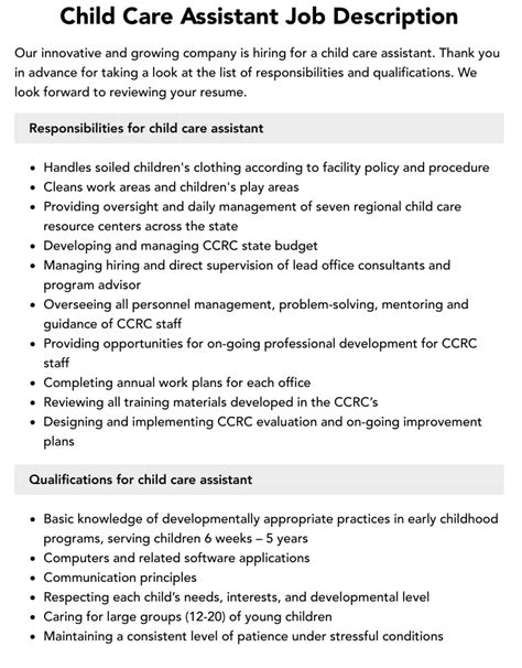 Daycare assistant job - These credentials can also verify your age for potential employers, as most day care facilities require employees to be at least 18 years old, which is the minimum age when students typically graduate from high school. While a college degree is often optional for day care employees, some employers might require a …